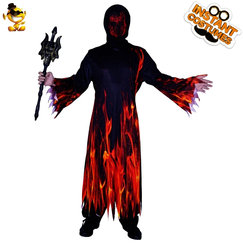 

Men Grim Reaper Purim Costume Adult Death Fire Man Cosplay Reaper Halloween Costume for Male Dress Up Party
