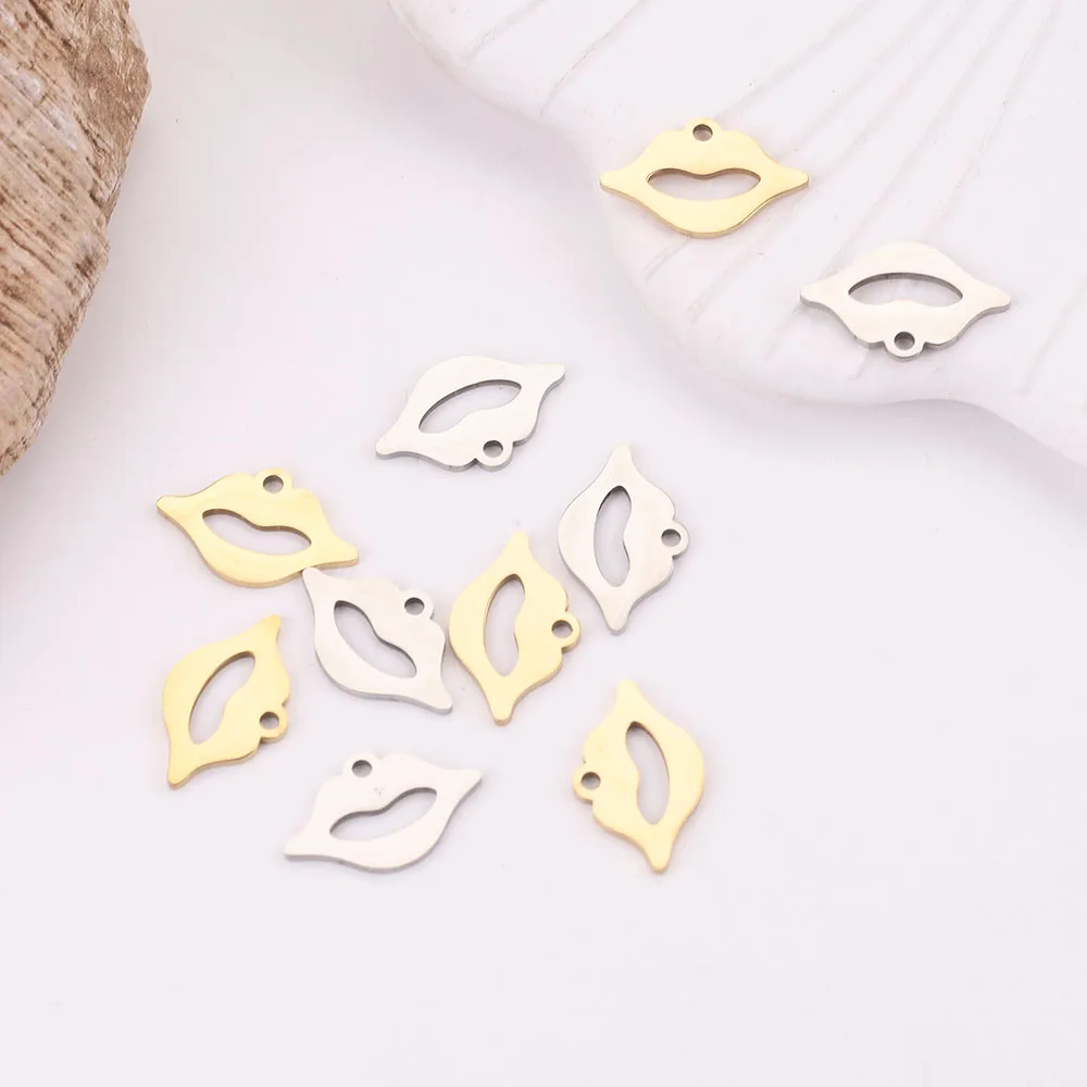 

10pc Stainless Steel Gold-Plate Lips Charms Cute DIY Pendant for Earring Necklace Jewelry Making Findings Accessories Supplies