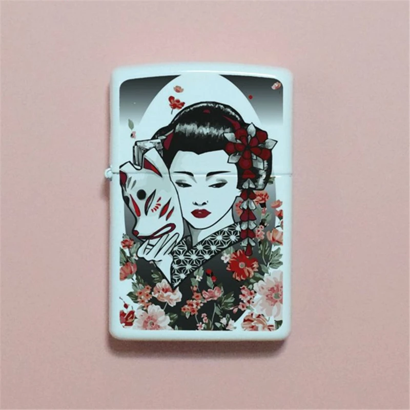 

Керосиновая бензиновая Зажигалка Ukiyoe Geisha Samurai с креплением в японском стиле, металлический корпус без логотипа, внешняя замена, защитный че...