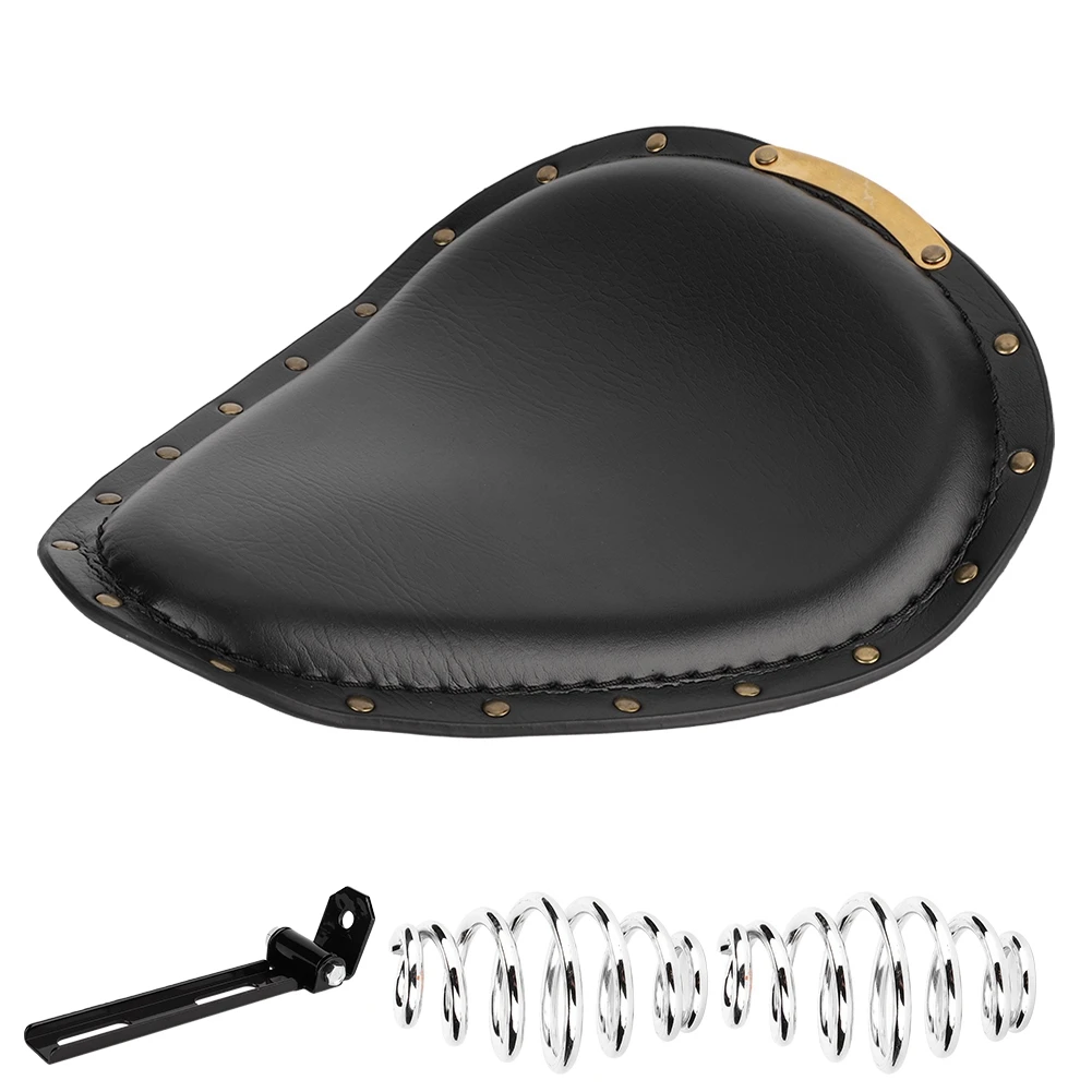 

Vintage Style Motorcycle Soft Seat with Bronze Rivet Bracket Spring (black)