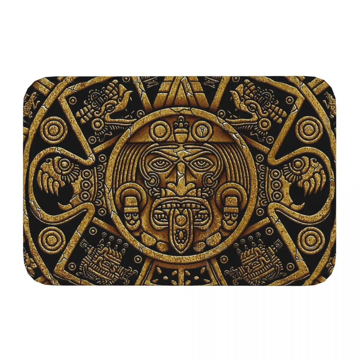 Кухонный нескользящий коврик Mayan Aztec с календарем золотой для спальни входной