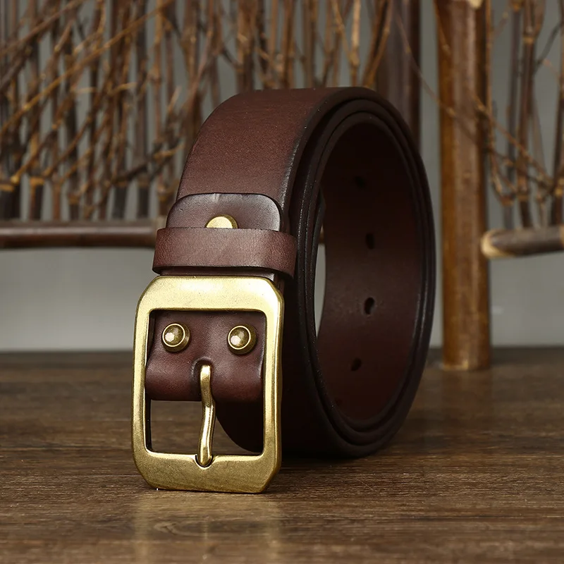 Designer Casual Men's Genuine Leather Matte Belts Brass Pin Buckle Belt For Men's Jeans & Cowboy High Quality Belt 3.8CM