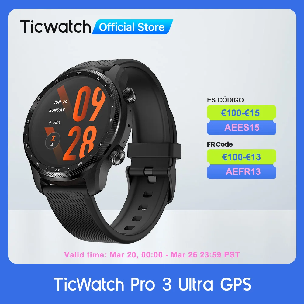 TicWatch Pro 3 Ultra GPS Wear OS Smartwatch Men Qualcomm 4100 Mobvoi Dual Processor System Watch Blood Oxygen Monitoring