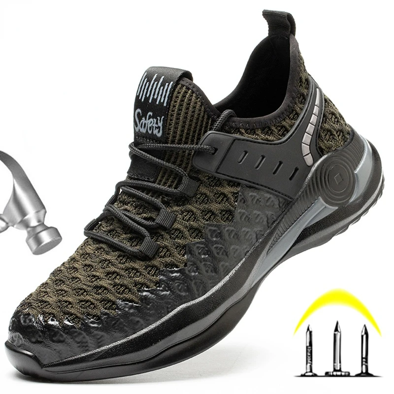 

Men's Work Shoes Male Breathable Sneakers Steel Toe Safety Shoes for Men Construction Puncture Proof Work Safety Boots Footwear