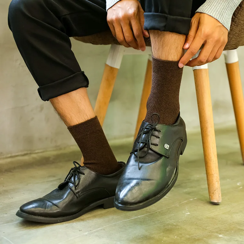 New Men's Wool Socks Solid Color Simple Sports Autumn Winter Thick Warm Business Socks Wholesale 5 Pair