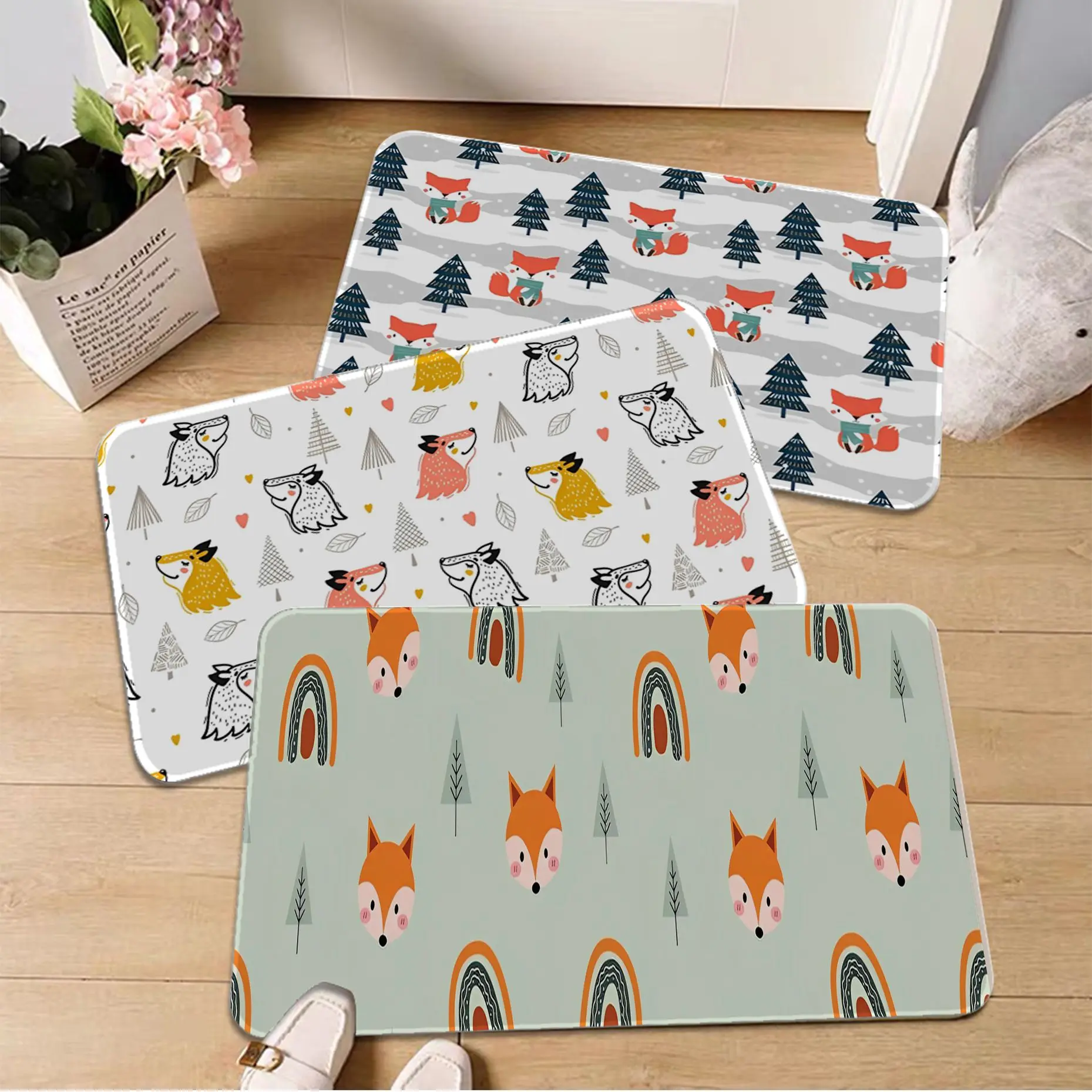 

Cute Fox Animal Printed Door Mat Cheaper Anti-slip Modern Living Room Balcony Printed Welcome Rug
