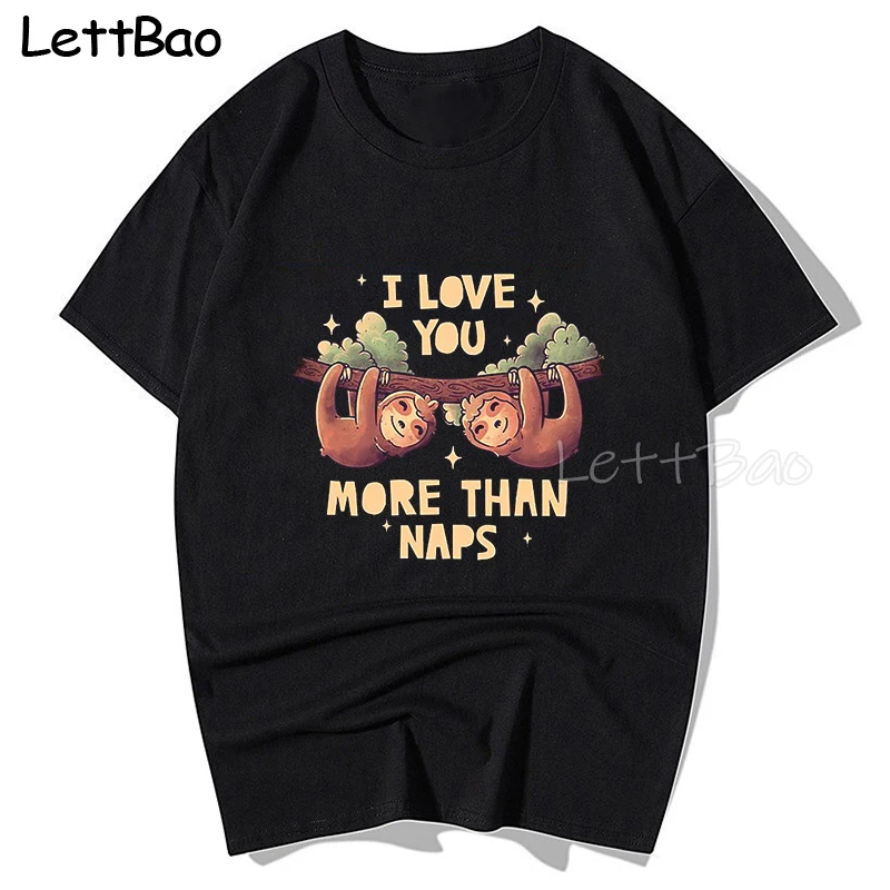 

Мужская футболка с надписью «I LOVE YOU MORE THAN NAPS», милая аниме одежда в эстетическом стиле, черные рубашки для мужчин, Повседневная летняя футбол...