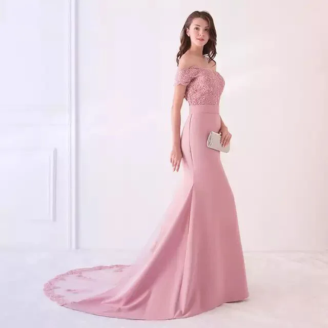 2022 New luxury metal piece one-shoulder bridal wedding dress banquet elegant princess lace fishtail evening dress women