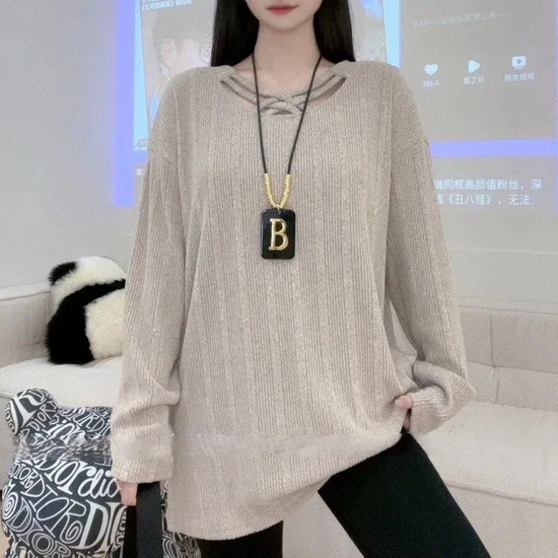 Модная дизайнерская трикотажная нижняя рубашка с длинным рукавом средней длины