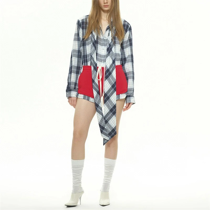 Новинка Осень 2024 Женская однобортная клетчатая рубашка с воротником y2k модная