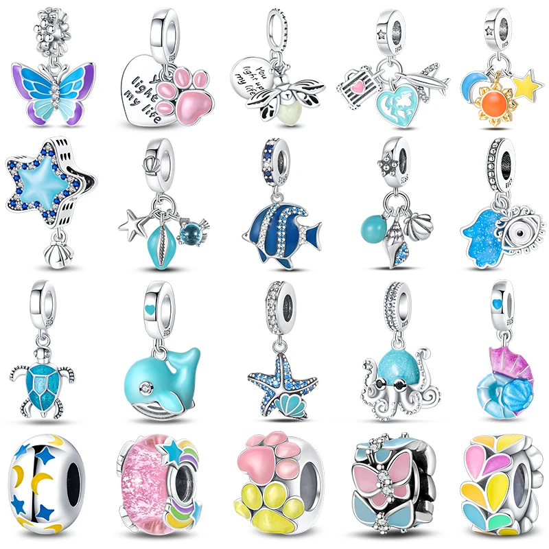 

Real 925 Sterling Silver Glow In Star Star Moon Ocean Series Charms Beads Pendant Fit Pandora Original Bracelet DIY Jewelry Gift