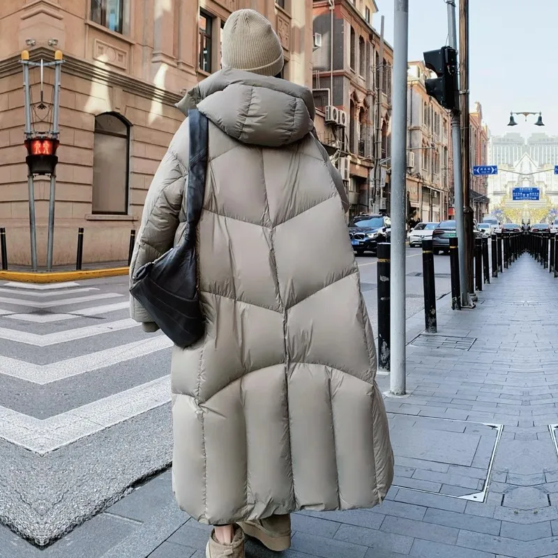 Высококачественный серый длинный пуховик для снежной погоды женская зимняя