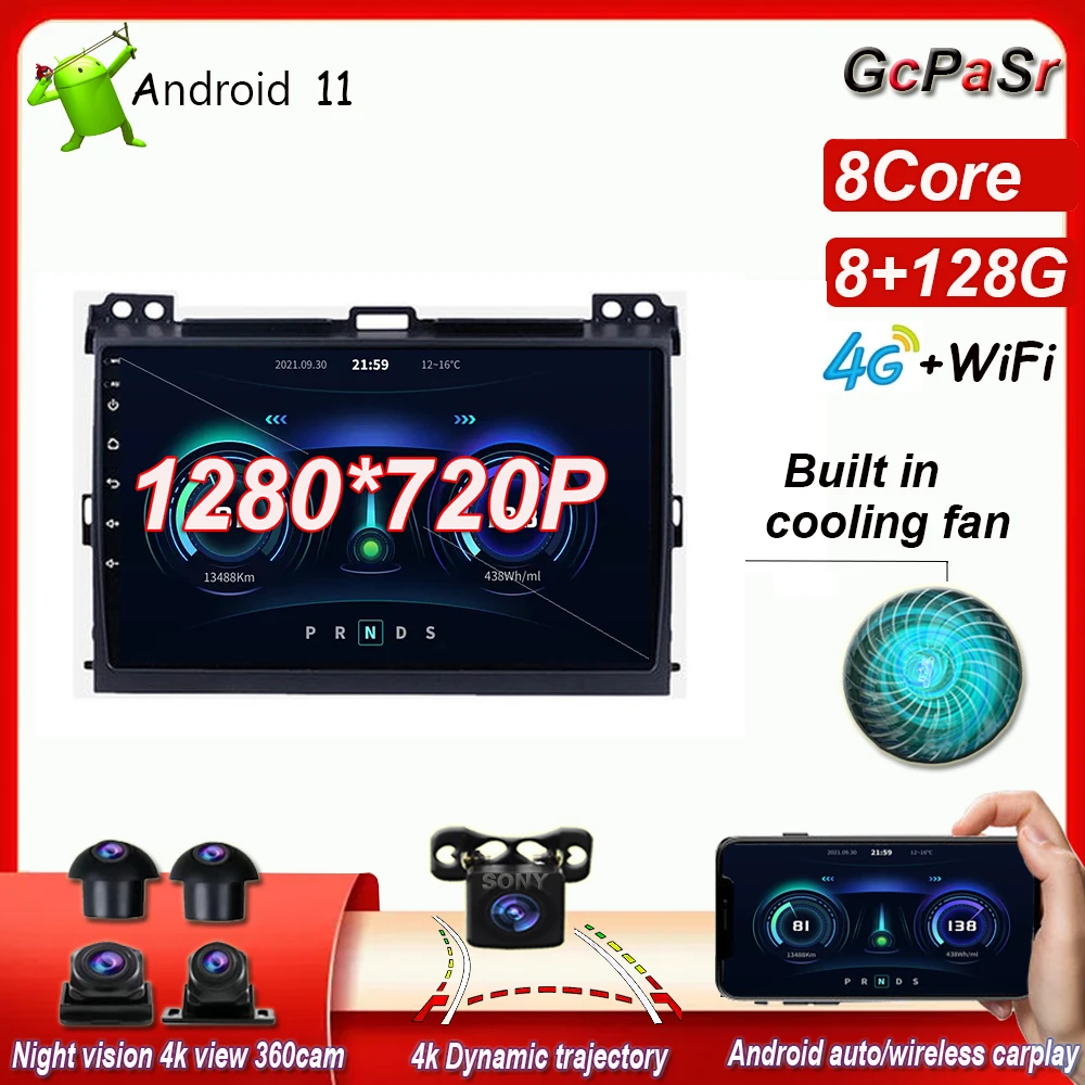 Carplay android 11 для Toyota Land Cruiser Prado 120 2004-2009 с GPS-навигацией головное устройство Mirror Link 4G