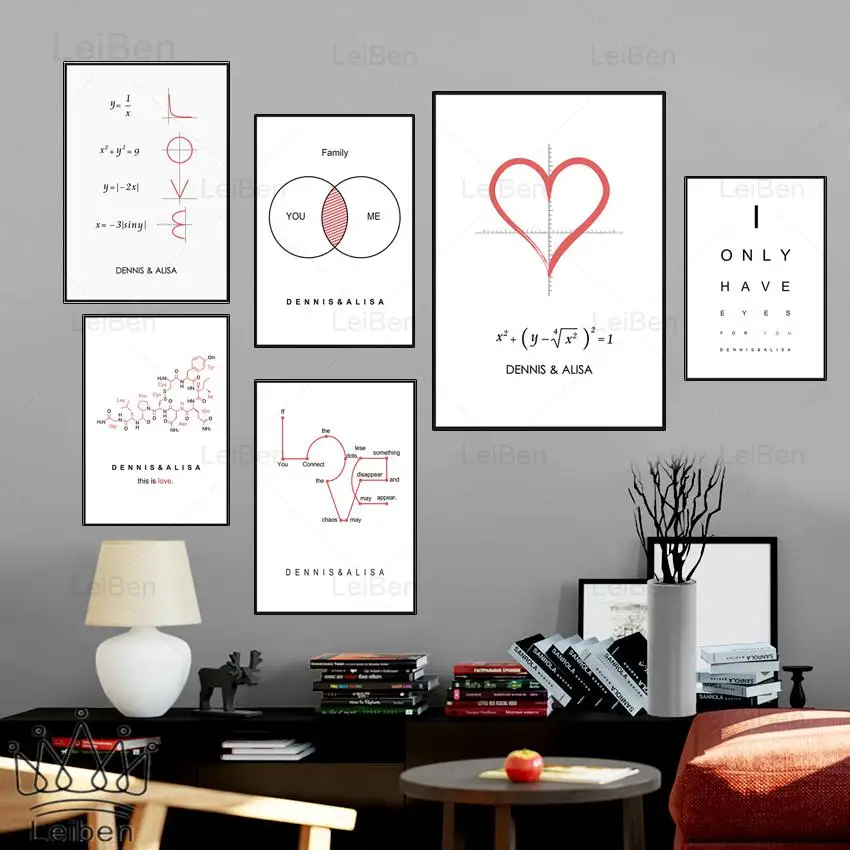 

Express Love with Mathematical Equations Art Poster Nordic Abstract Line Canvas Printing Valentine's Gift Home Decor Bedroom