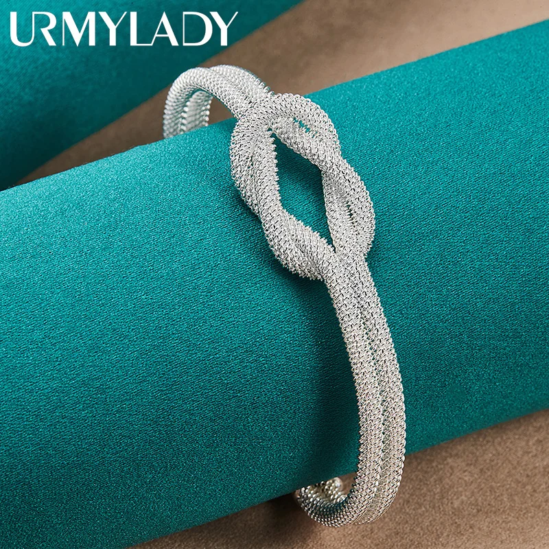 

URMYLADY 925 Sterling Silver knot Bangles Bracelet For Women Fashion Wedding Engagement Party Charm Jewelry