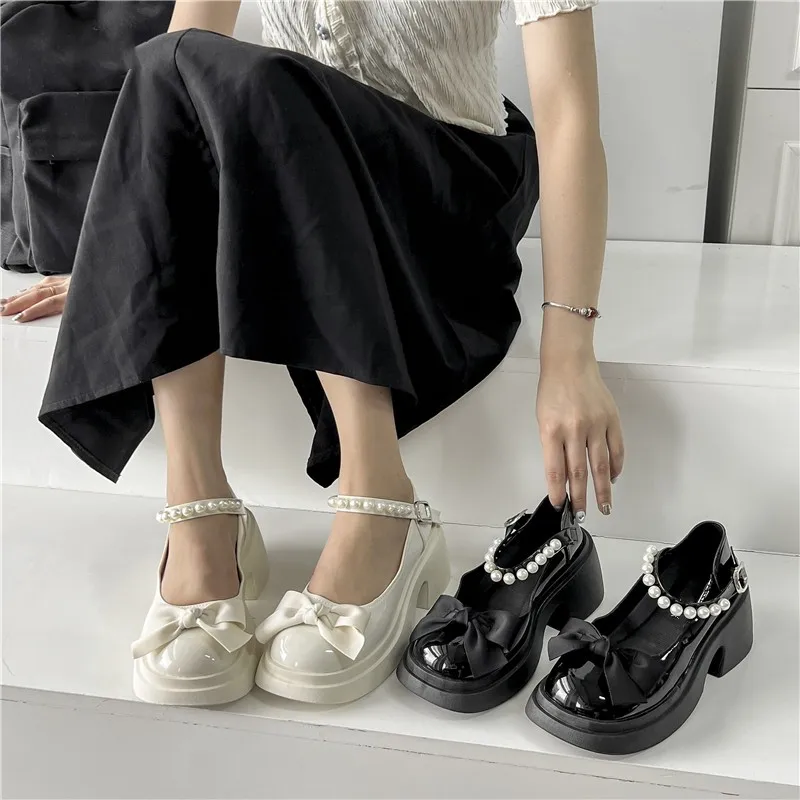 

BCEBYL Summer Round Toe Thick Heel Pearl Bow Decoration Fashion Ladies Shoes New Elegant Casual Party High Heels Chaussure Femme