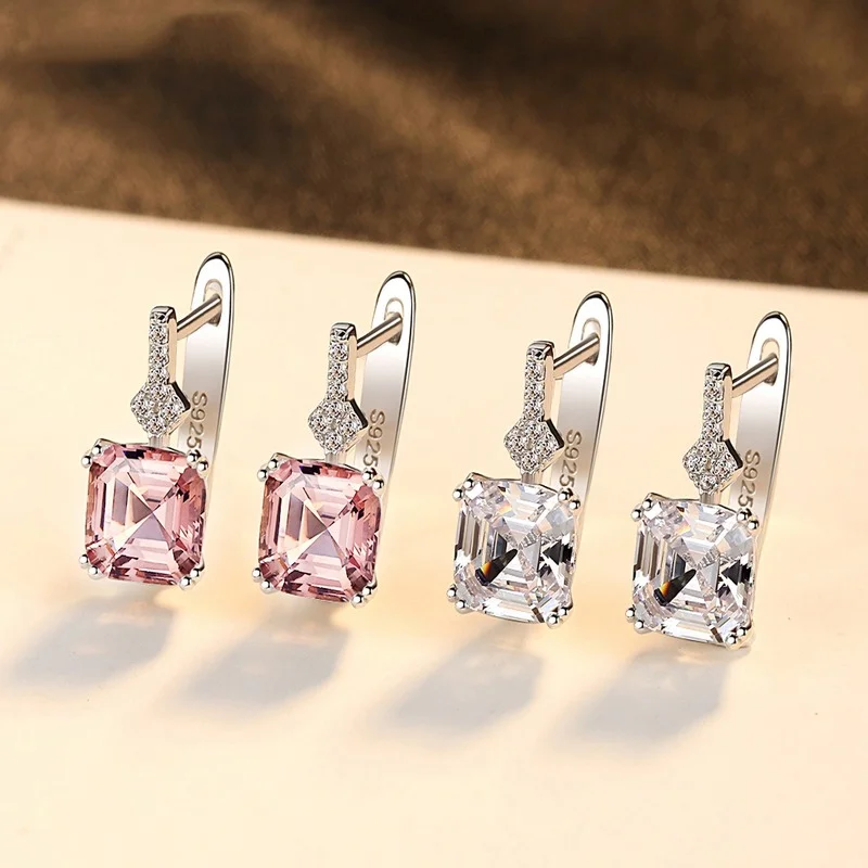 

S925 Sterling Silver Earrings Female Morganite Earrings Stud Earrings Set Dainty Earrings