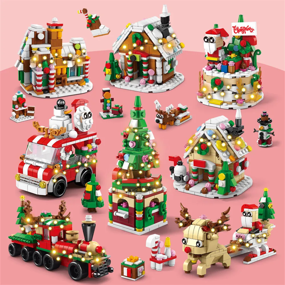 2022 City Christmas Tree Winter Village Sled Gingerbread House Holiday Train Reindeer Building Blocks Bricks Kids Toys |