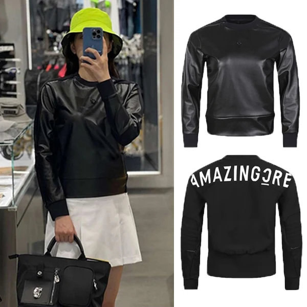 

23 Korean Golf Women's Sweater Spring and Autumn Round Neck Pullover Leather Sweater Coat