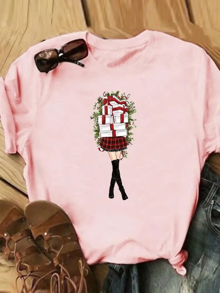 

Подарочная трендовая Милая праздничная одежда в клетку, Новогодняя женская модная Рождественская футболка с принтом, Повседневная футболк...