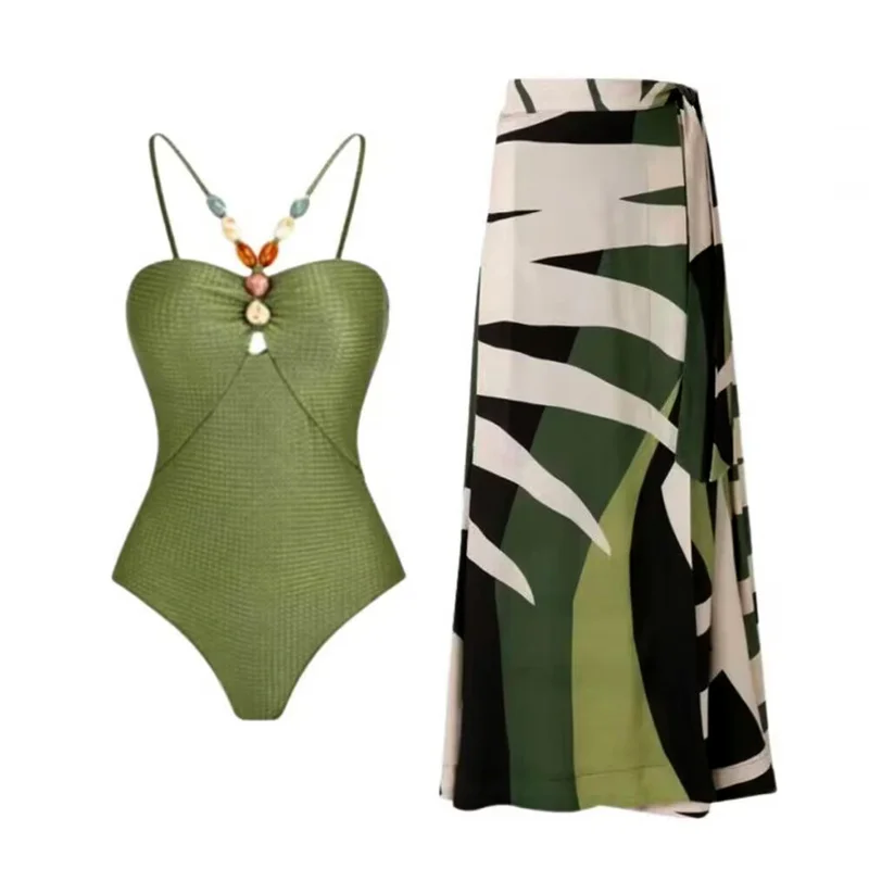 

One Piece Swimsuit Women New Beaded Halter Swimwear Female Lace Up Brazilian Beachwear Multiple Colors Designer Bathing Suit