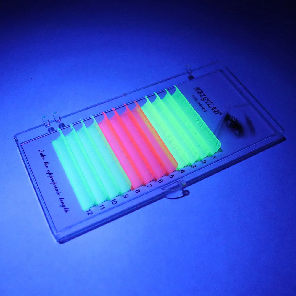 Разноцветные люминесцентные ресницы красочные светящиеся прививные накладные