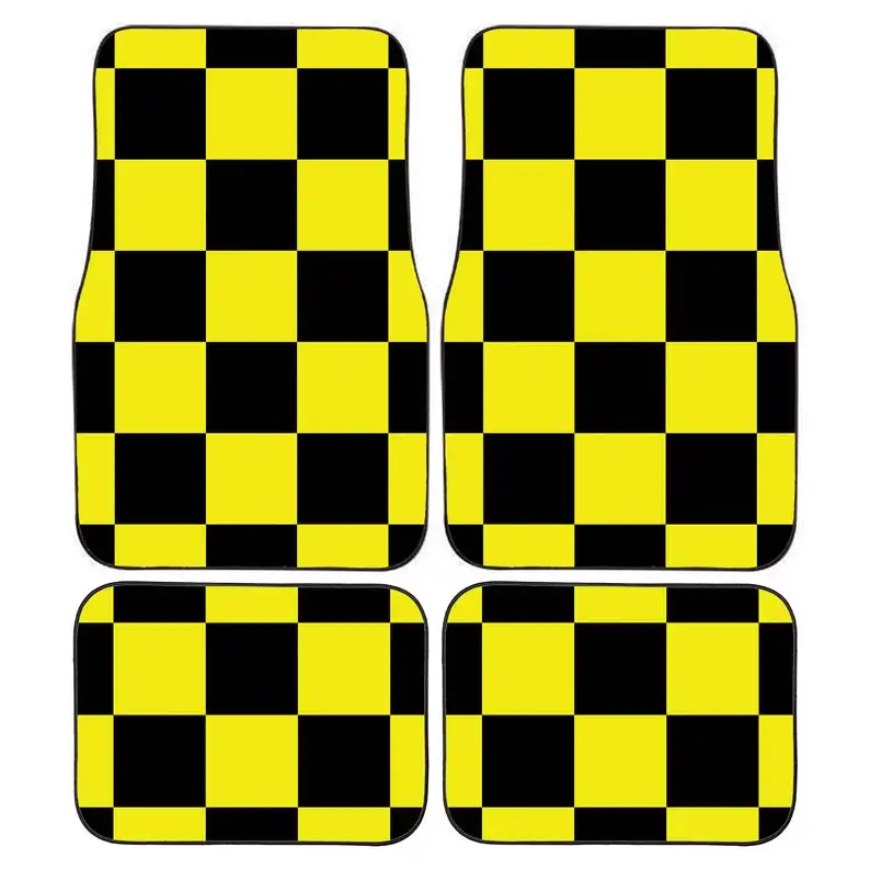 

Personalised Custom Yellow and Black Racing Flag Chequered Car Mats Vehicle Mats, Perfect Christmas Gift for Him or Her