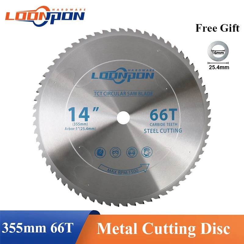 Loonpon Metal Cutting Blade 355x25.4mm 66T Carbide Circular Saw Blade For Iron Steel Aluminum Metal Cutting Disc Blades