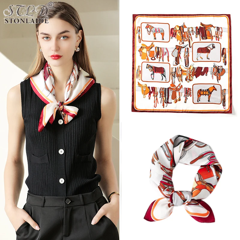 Женский Шелковый атласный шарф с принтом маленький квадратный тонкий 70 см