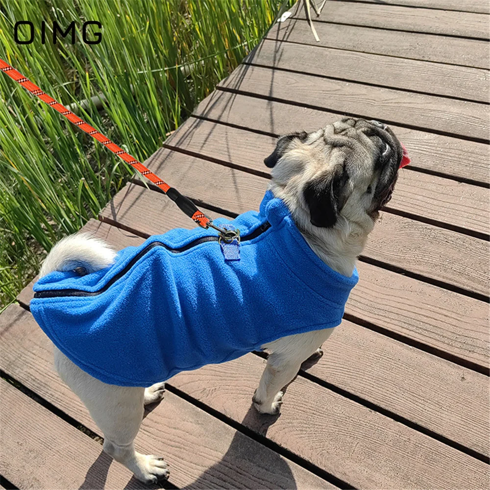 

OIMG Towable Dogs Vests Cost Zipper Puppy Clothing Winter Warm Pet Sleepwear Fleece Small Dogs Clothes Solid Vests For Pets Cats