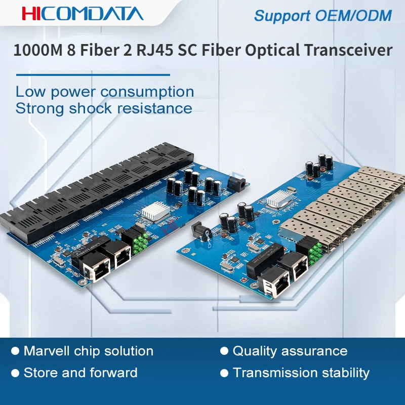 1000M 8 Fiber Port 2 RJ45 Fiber Optical Transceiver Gigabit 
