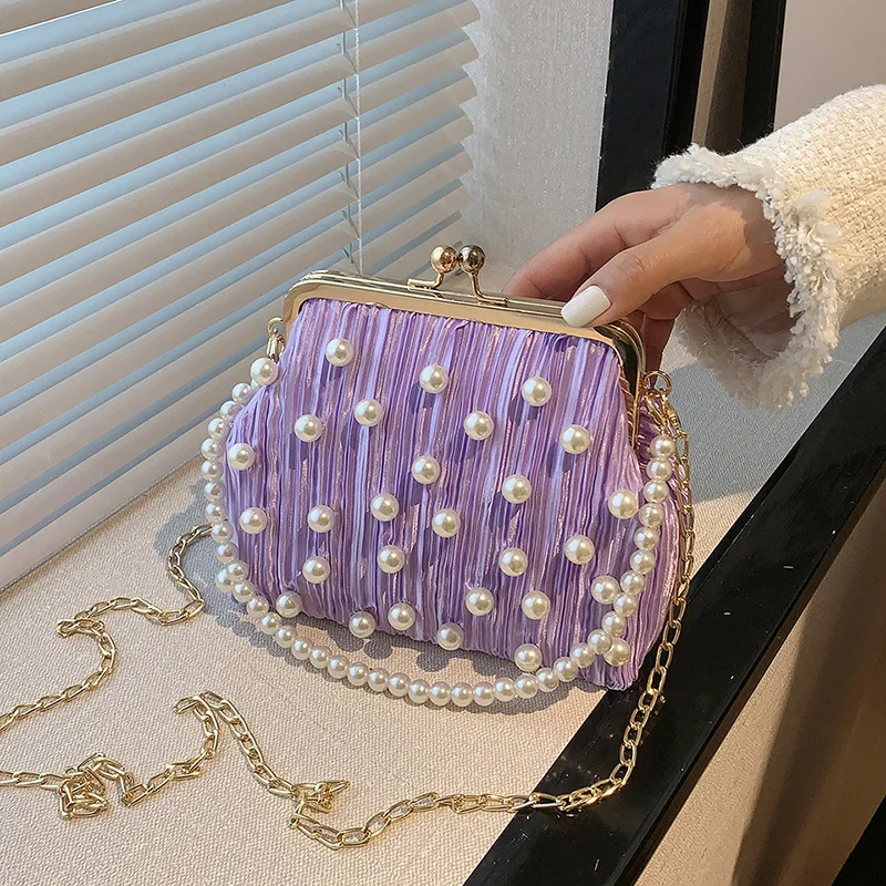 

Женская сумка с блестками на застежке, шикарная брендовая дизайнерская маленькая ручная сумка с жемчугом для женщин, сумка через плечо для покупок, сумки через плечо с цепочкой