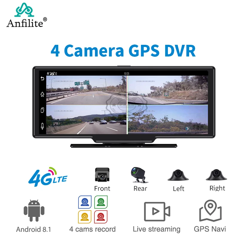 

10.26" GPS Navigation 4G dash cam for car black box Car Dvr camera 360° Panoramic 4 channel Video Recorder Remote monitoring