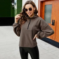 solid colors polar fleece sweatshirts women stand collar loose casual pullovers autumn winter warm leisure loose commute tops