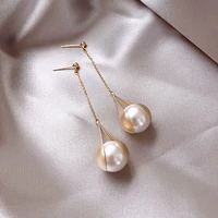 elegant pearl long earrings for women exquisite french earrings s925 stitches simple geometric ear stud goujon doreille