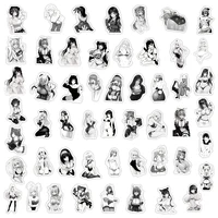 Наборы стикеров с черно-белыми японскими девушками #4
