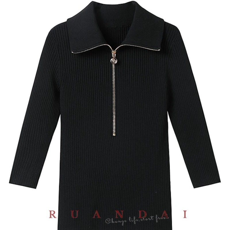 Solid Colour Seven-part Sleeve Pullover for RUANDAI 2022 Summer New Women French Zip Trim Slim Pullover Jumper Free Shipping