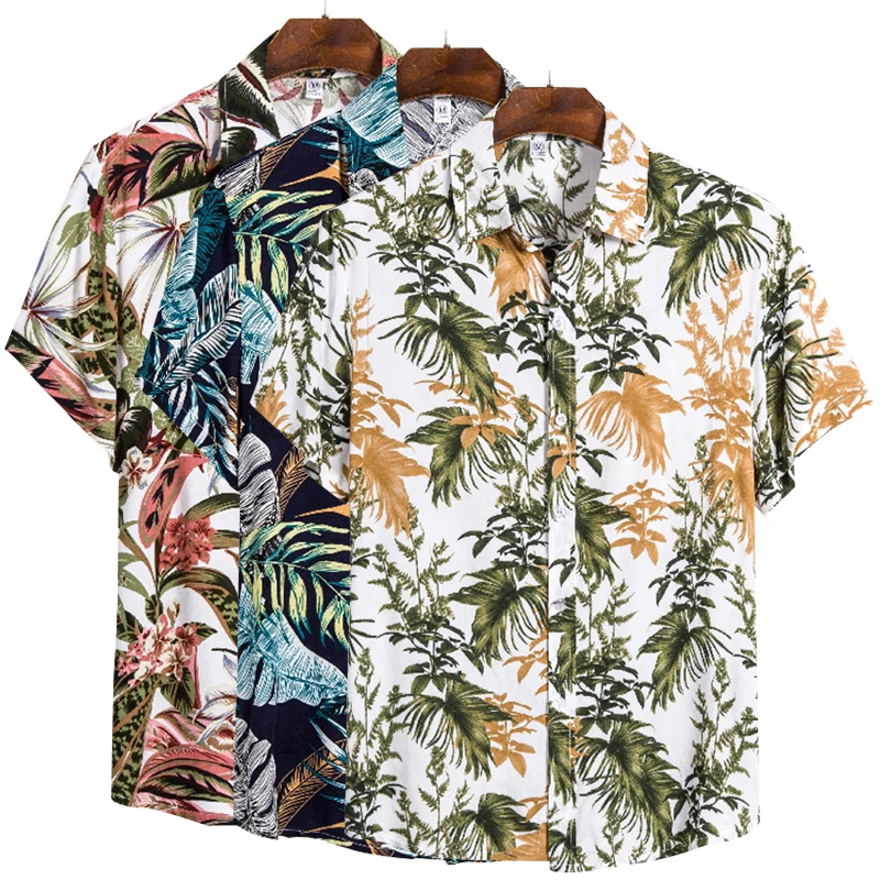 Мужская хлопковая рубашка с коротким рукавом гавайская Пляжная футболка