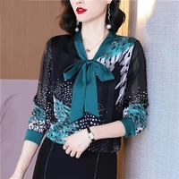 fashion flowers cover the belly long sleeved chiffon shirt womens 2021 autumn new design top shirt ladies tops blouse