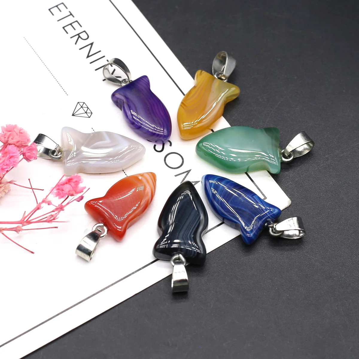 

2pc Natural Stone Agates Pendants Fish Shape Red Green Yellow Onyx for Jewelry Making Diy Women Necklace Earrings Findings