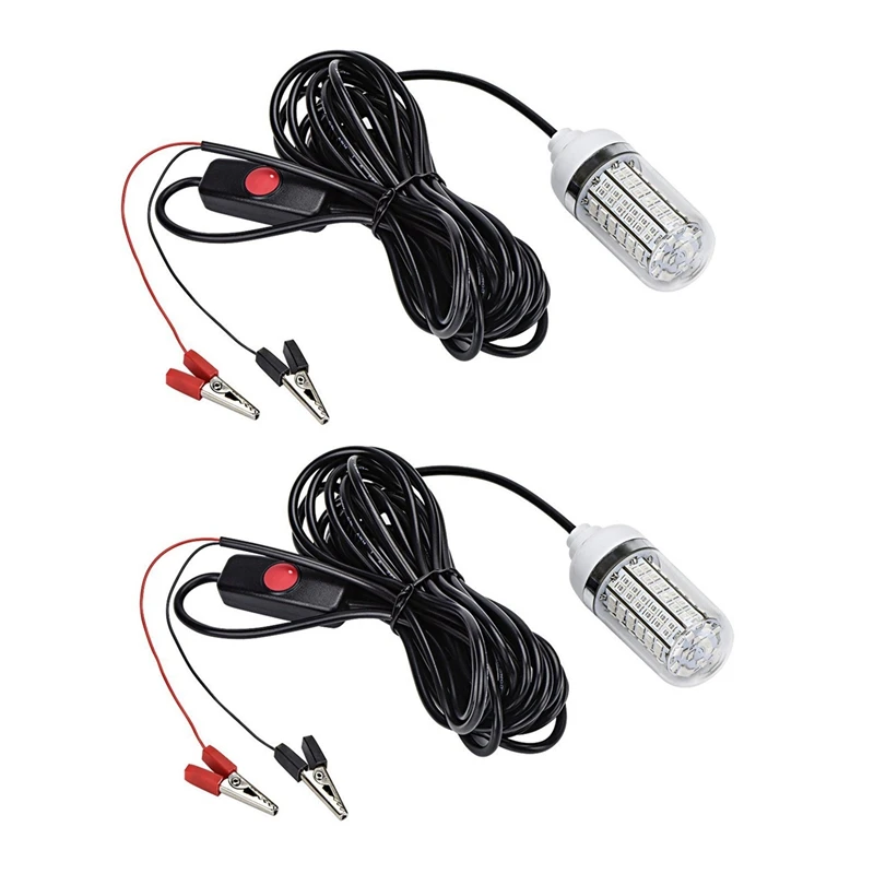 

2Pcs 12V 15W Fishing Light 108Pcs 2835 Led Underwater Fishing Light Lures Fish Finder Lamp Attracts Prawns Squid Krill (White+Wh