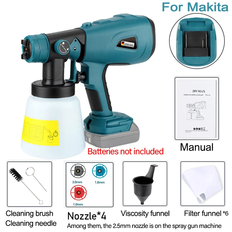 

Аккумуляторный краскопульт 1000 мл для Dewalt/Milwaukee/Makita/Bosch/RYOBI