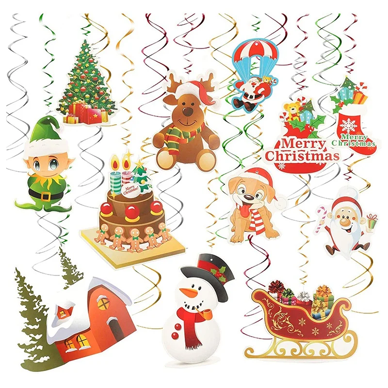 

Рождественские украшения для домашнего потолка, аксессуары для рождественской вечеринки, спиральная лента для украшения рождественской е...