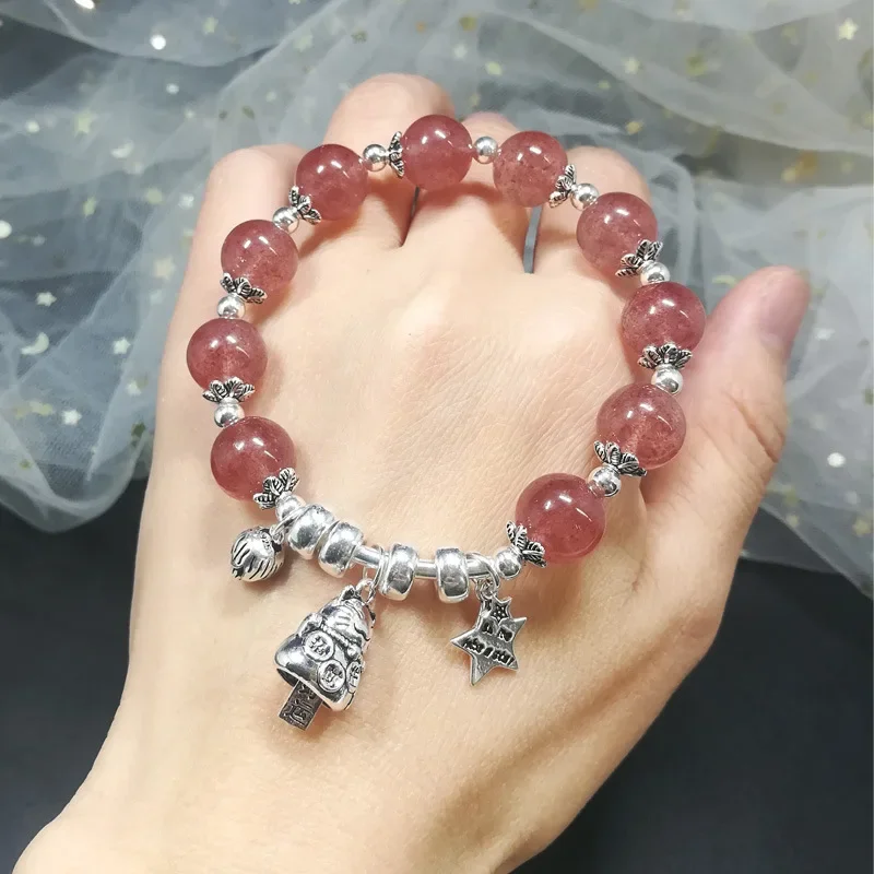 Браслет с кристаллами клубники женский браслет из серебра 925 пробы маленьким