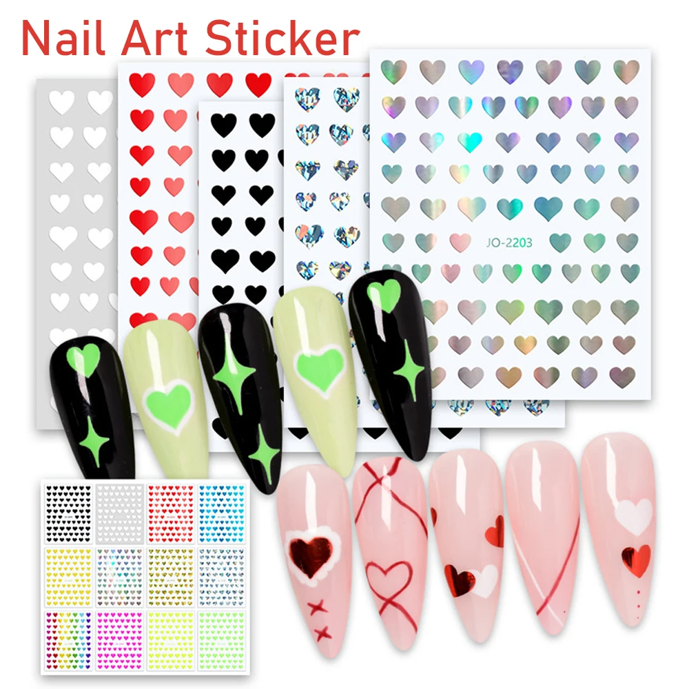 

12 Colour Peach Hearts Nail Art Stickers Waterproofing Design Flake Slider Manicure Decal Wrap Around Edge and Press on Nail New