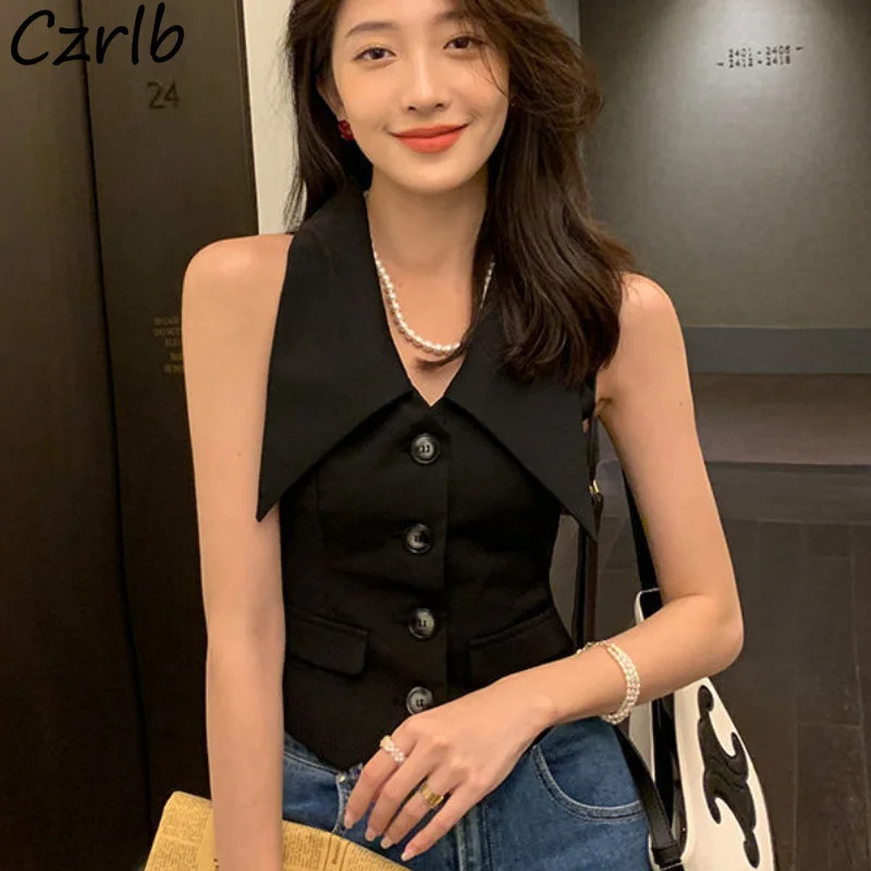 

Cropped Vests Women Skinny Sexy Temperament Korean Fashion Office Lady Elegant Sleeveless Vintage Chic Simple Streetwear Summer