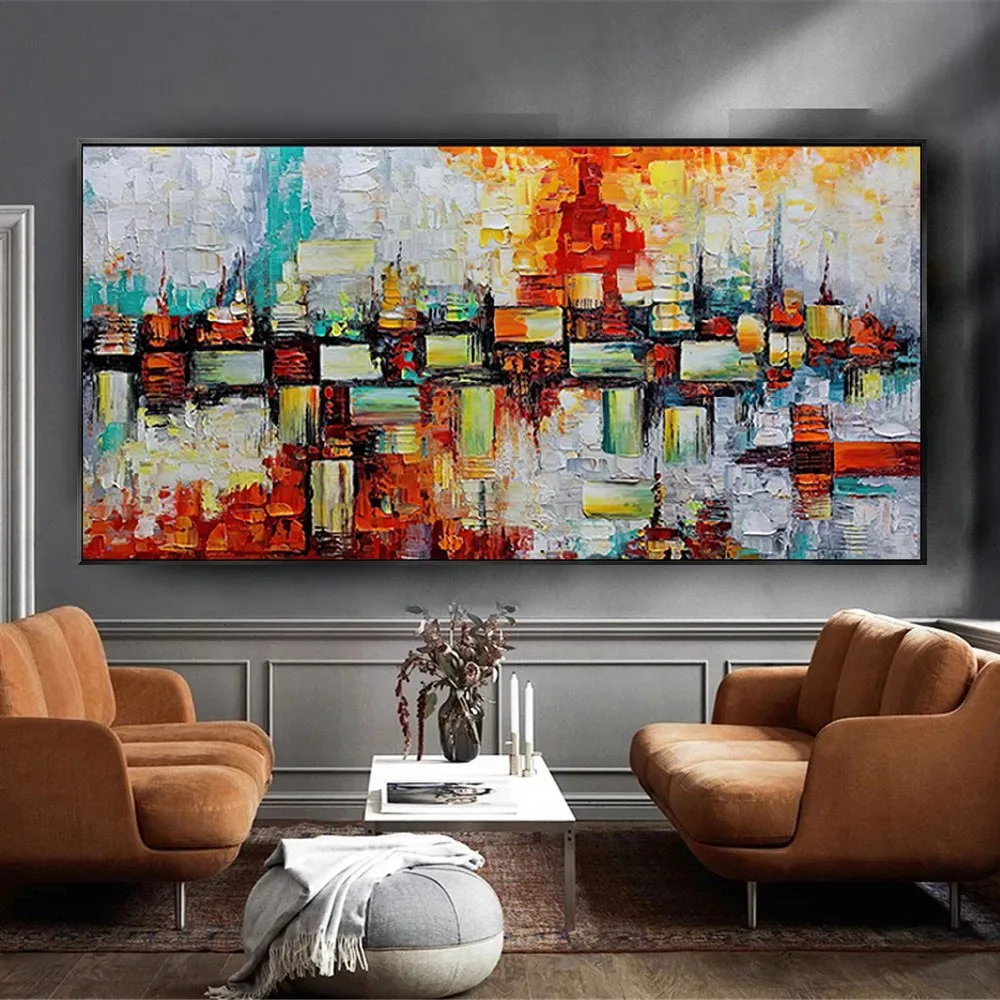 

Handmade Abstract Art Colorful Geometric Oil Painting On Canvas Modern Paintings Decor Living Room Modern Home Wall Art Pictures