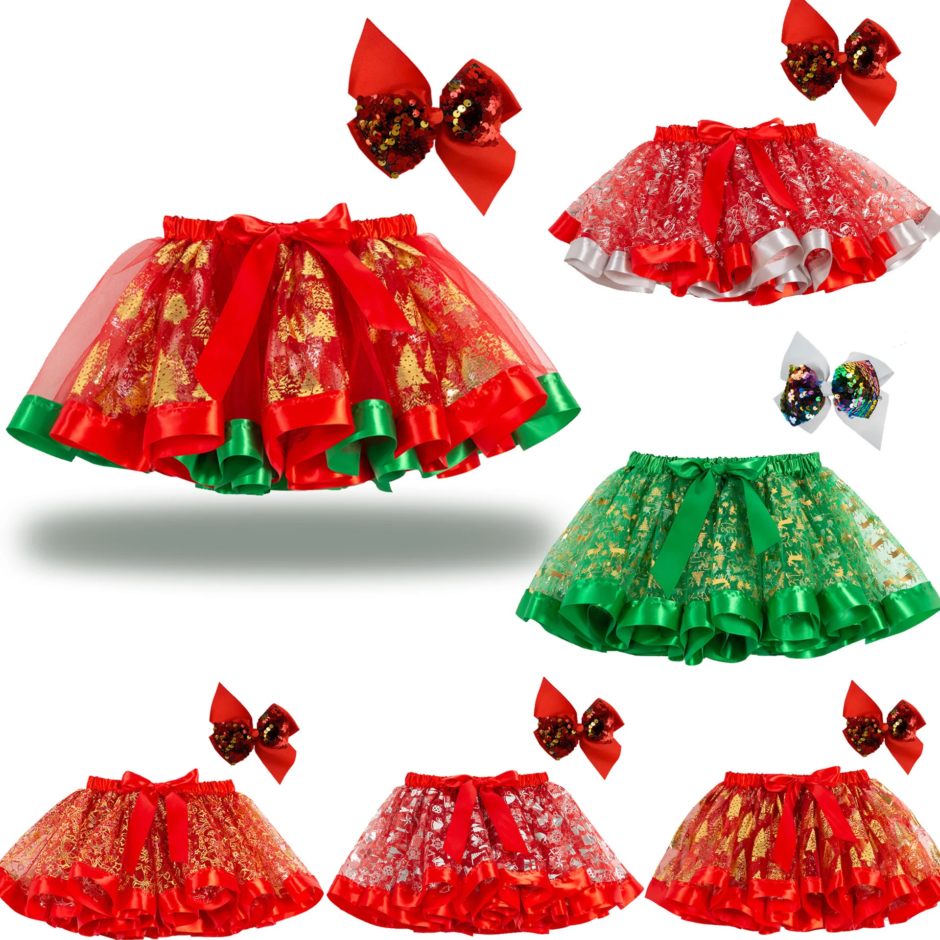 

Christmas 2-8y Kids Girls Rainbow Tutu Skirts Girl Children Ball Gown Bubble Skirt Pettiskirt Puffy Skirt Send Bow Bobby Pins