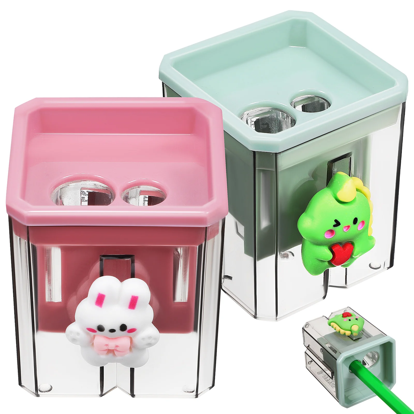 

2 Pcs Small Sharpeners Household Double Two Hole Plastic Colored Pencils Office