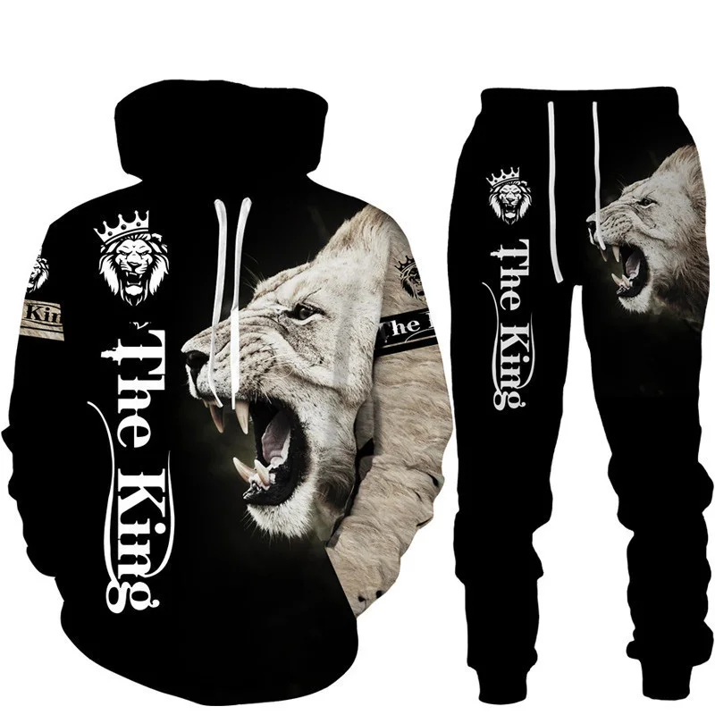 

Fashion Men Hooded Tracksuit Set Fierce Lion 3D Printed Hoodies Male/Female Funny Hip Hop Hoody Streetwear Mens Clothing Suits